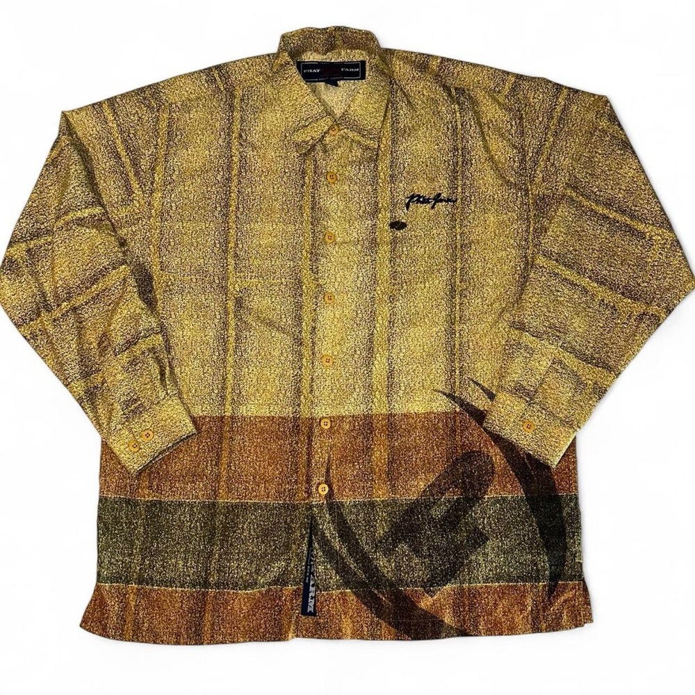 vintage 90s Phat Farm Yellow brown heathered ombré textured dress up button-up